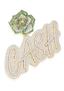 Pendentif de luxe en or 14 carats et plaqué rhodium, style hip-hop, argent et rose avec brillance de moissanite, symbole de réussite - Product Image 2