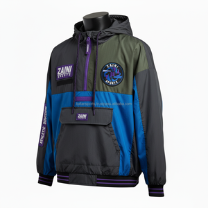 Veste coupe-vent de haute qualité bleu olive noir panneau conception logo personnalisé broderie transfert de chaleur veste coupe-vent pour homme - Product Image 3