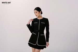 Hermoso diseño de manga larga chaqueta de mujer bolsillos delanteros conjunto de 2 piezas traje de mujer MADDOX chaqueta redonda 85% poliéster 15% Spandex - Product Image 5