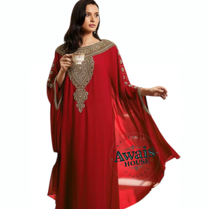Robe de mariée musulmane traditionnelle légère faite à la main AWAIS HOUSE en gros, taille 'D'-Plus, en georgette, longueur au sol, col haut - Product Image 1