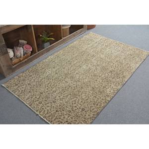 Alfombra turca vintage clásica beige marrón 3,9x6,3 pies de área grande de lana de retazos con respaldo de látex para pasillo o dormitorio - Product Image 2