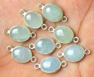 Plata de Ley 925, 8x10mm, cabujón Natural aguamarina, corte de bisel ovalado, ajuste de enlace, conectores de dijes, fabricación de collar, collar - Product Image 1