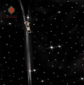 <b>Sparkly</b> Embellished Hooded Sweatshirt with Pockets, Streetwear Full Zipper Balaclava Hoodie - Product Image 5