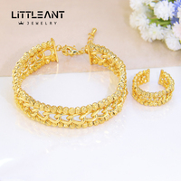 Accessoires de mode réglable dames bague et Bracelet ensemble 21k plaqué or Anti ternissement Bracelet bijoux pour cadeau de fête