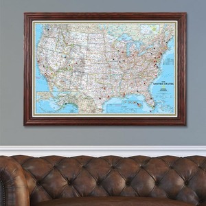 Mapas de Viaje con Pines, Clásico <span class=keywords><strong>Mapa</strong></span> de Estados Unidos - <span class=keywords><strong>Mapa</strong></span> con Pines en Marco de Madera de Cerezo Maciza - Product Image 3