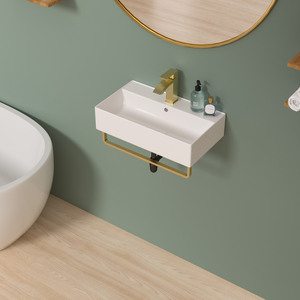 White Ceramic Wash Basin Wall Hung Art Basin Wall Mount Hand Washing <strong>Bowl</strong> <strong>Bathroom</strong> <strong>Sink</strong> with Faucet and Towel Rack - Product Image 6