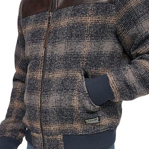 Nouvelle veste d'hiver vintage 2025 pour homme, col montant personnalisé, cuir vieilli contrastant, couture en laine, chemise en toile, séchage rapide - Product Image 4