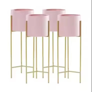 Juego de 4 macetas redondas recubiertas de color rosa con Soportes para uso en el suelo interior y exterior, perfectas para la sala de estar del hogar - Product Image 1