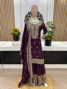 Chinnon Nouvelle Collection À La Mode Entièrement Cousu Prêt À Porter Indien Pakistanais Vêtements Lourd Broderie Soie Top-Plazo Dupatta - Product Image 5