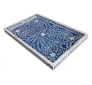 Bandeja de servicio de tamaño personalizado de gran calidad, bandeja con incrustaciones de hueso de diseño moderno, artesanía Taqi acrílica de madera - Product Image 2