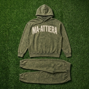 Ensemble jogging et sweat à capuche personnalisé pour homme, vert olive délavé, en molleton de coton, style streetwear, OEM ODM, vente en gros - Product Image 6