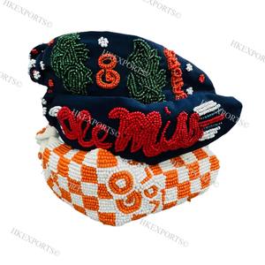 Handmade Green and Orange Gameday Beaded <b>Headband</b> for Women Vibrant Sports Accessory for <b>Football</b> Cheerleading and Game Day - Product Image 1