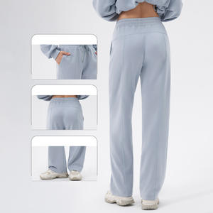 Pantalon gris élastique taille mi-haute à devant plat, respirant et écologique, style palazzo formel, grande taille pour femme, design personnalisé, inspiration automne - Product Image 2