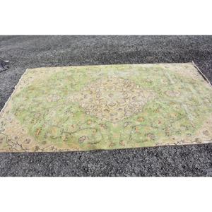 Tapis turc vintage grande surface 4.8x8,4 pieds classique vert beige patchwork design fait à la main laine latex pour couloir chambre décor - Product Image 4