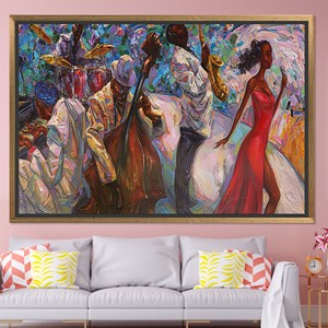 Jazz Music Canvas Print: Ethnic Art Deco, Tempered Glass Option,GOLD <b>FRAMED</b> CANVAS - Product Image 1