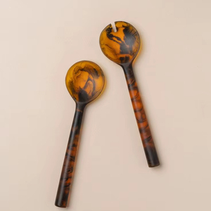 Ensemble de service à salade en résine de tortue en gros, cuillère et fourchette en acrylique ambré, vaisselle de table, outil de restauration, fournitures directes d'usine - Product Image 1