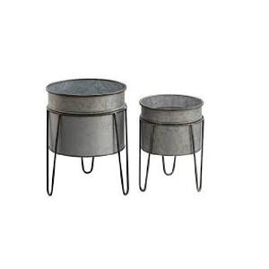 Juego de dos cubos de metal galvanizado vintage con asas, bañera de acero rústico para almacenamiento, maceta de hielo o decoración - Product Image 4