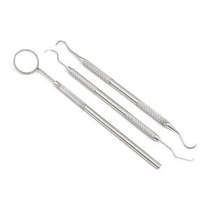 Kit de herramientas dentales profesionales de 3 piezas-Removedor de sarro de acero inoxidable Escalador de espejo en ángulo y estuche de transporte - Product Image 1