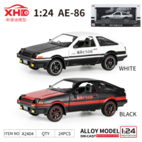 Voiture miniature en métal moulé sous pression, échelle 1/24, modèle AE86 JDM entièrement fonctionnel, collection de jouets de voitures miniatures en alliage