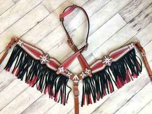 Collier de poitrine en cuir de vachette de selle occidentale de meilleure qualité avec la dernière conception de rose de plume Travail perlé usiné à la main durable - Product Image 3