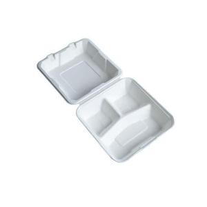 Contenitori per Pranzo in Bagassa Naturale a 3 Scomparti con Coperchio a Cerniera, 23x23 cm, Adatti al Microonde - Product Image 1