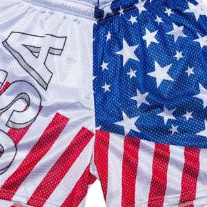 Pantalones cortos de malla con bandera americana personalizada de estilo callejero para hombre, cintura elástica transpirable, tendencia de lujo, impresión sublimada 5,5 - Product Image 3