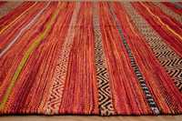 Indischer Rot Gestreifter Kilim-Teppich Vintage Böhmischer Handgewebter Woll-Teppich Rostfarbener Flacher Geometrischer Bodenteppich Umweltfreundlich Haustierfreundlich