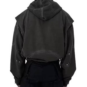 Sudadera con capucha unisex 450gsm 100% algodón con cremallera logotipo personalizado bordado parche desgastado lavado ácido pesado teñido liso para invierno - Product Image 3