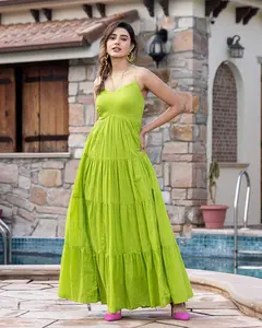 Vestido largo informal de verano para mujer, nuevo estilo, sin espalda, verde, hasta el suelo, playa, Natural, Sexy, cuello en V, vacaciones, Maxi para mujer - Product Image 2