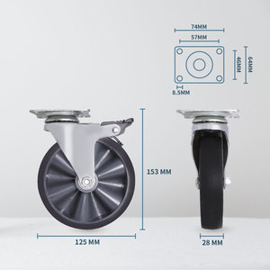 Roue pivotante robuste de 5 pouces pour chariot alimentaire, en TPR, avec plaque de montage supérieure en acier zingué - Product Image 2