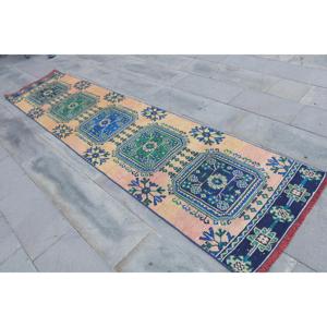 Alfombra Vintage de Estilo Runner de 2.7x12.9 pies (81x392 cm), Alfombra Oriental Azul Turca - Product Image 2