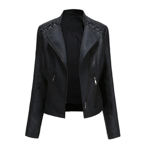Chaqueta bomber para motocicleta con botones impermeable ecológica de cuero genuino de gran tamaño para mujer, chaqueta de lona para otoño e invierno a la moda - Product Image 3