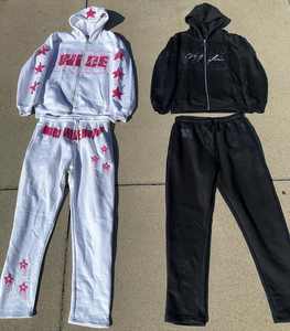 Fabricante personalizado Terry Zipper Heavyweight 500gsm Sun Faded Parche bordado desgastado Apliques Hombres Rhinestone Zip up Hoodies - Product Image 1