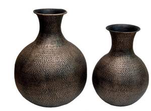 Juego de 3 floreros de metal con forma de guijarro hechos a mano con textura de superficie con acabado de cobre antiguo para decoración de sala de estar y dormitorio - Product Image 3