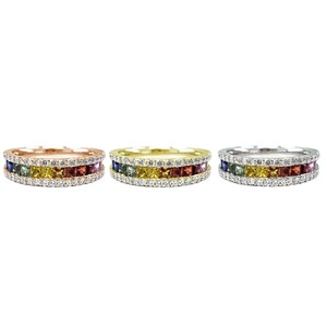 Expédition rapide depuis Hong Kong, bague de mariage en or blanc massif 18 carats, diamant véritable, saphir bleu, pierres précieuses arc-en-ciel, pour femme, anniversaire - Product Image 4