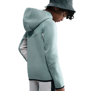 Sweat à capuche respirant en molleton technique à motif écossais pour enfants, garçons et filles, fermeture éclair, sweat-shirt décontracté à capuche, haut d'hiver, 100% coton, uni teint - Product Image 2