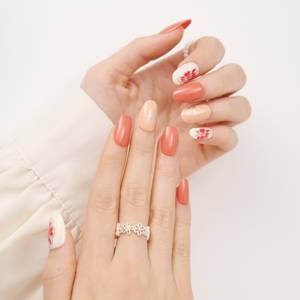 KALYVIO Uñas Postizas Cortas Redondas con Diseño Floral Naranja, de ABS, Calidad de Salón, Reutilizables, 24 Piezas para Mujer, Perfectas para Manicura DIY en Casa - Product Image 3