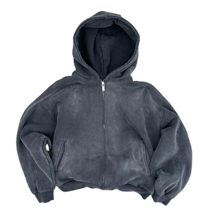 En gros, Ensemble sweat à capuche et pantalon de survêtement pour homme, hiver, en molleton épais 100% coton, délavé à l'acide, avec broderie effet usé, écologique - Product Image 6