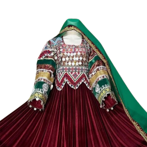 Top Selling Embroidered <strong>Design</strong> Afghan Kuchi <strong>Long</strong> <strong>Frock</strong> Available in Custom Colors Breathable Women's Party Wear Evening Dresses - Product Image 2