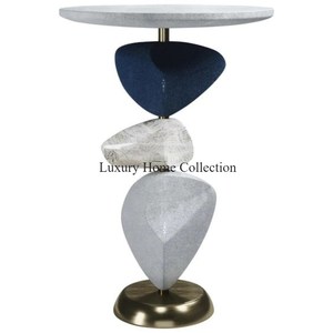 Centre en métal de conception de feuille de couleur or et table d'appoint avec des pieds de conception de papillon de forme ronde supérieure en verre transparent pour la table - Product Image 2