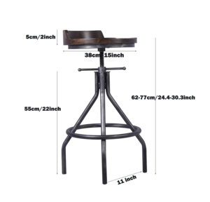 Tabouret de Bar industriel avec Mini dossier pivotant, siège en bois, comptoir réglable en hauteur, chaise de cuisine et de salle à manger - Product Image 3