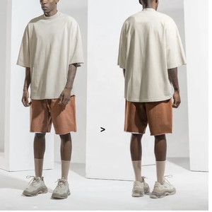 Custom Men's Oversized Sporty Streetwear Knitted <b>T</b>-<b>Shirt</b> 100% Polyester <b>Thick</b> 110gsm Drop Shoulder Plus Size Heavyweight - Product Image 5