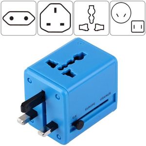 Blue <b>Universal</b> Travel <b>Adapter</b> with Built-In USB Charger for USA UK AU - Product Image 1