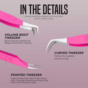 Pinzas para Extensión de Pestañas Rosa Mate para Bebé, Pinzas para Pestañas de Fibra KHADMI IMPEX, Rectas y Curvas, y de Volumen - Product Image 1