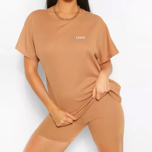 Street Wear nouveau Style Vintage motif décontracté Shorts ensembles respirant tricot correspondant toile Shorts lavé 2 pièces ensemble femmes - Product Image 1