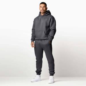 Charcoal Grey Men's <b>Oversized</b> Two-Piece Tracksuit Set Heavyweight Fleece Hoodie <b>Joggers</b> Casual Gym Streetwear for Travel Solid - Product Image 2