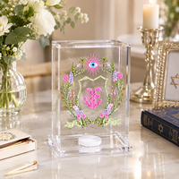 Boîte à Tzedakah Personnalisée en Acrylique, Boîte de Charité Florale Personnalisée, Support de Donations Judaïques avec Logo Personnalisé pour Bar Mitzvah