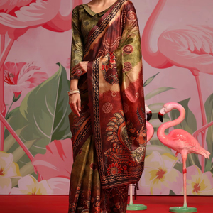 Saree en soie Kozi imprimé de fleurs élégant Tissu brillant doux et léger Designer pour femmes Vêtements décontractés de fête avec motif floral - Product Image 1