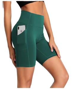 Meilleure vente Short de motard personnalisé taille haute pour femmes Short de course à pied tricoté en Spandex Compression Workout Gym Yoga avec poches - Product Image 1