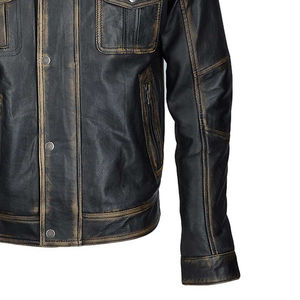 Veste en cuir et toile slim fit pour homme, col montant, style streetwear, avec logo frontal, haute qualité, mode, hiver 2025 - Product Image 5